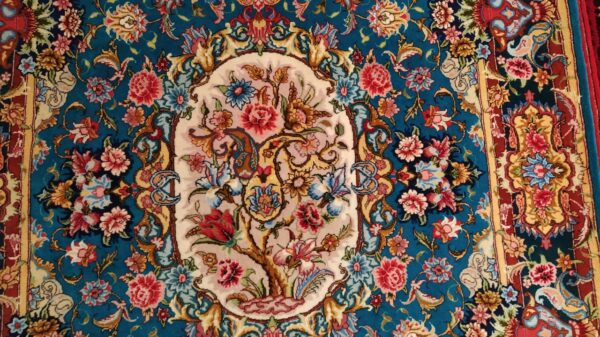 فرش دستبافت 6 متری گل ابریشم سالاری تبریز-گالری فرش شکوری خلخال