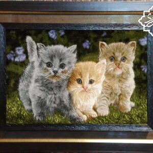 تابلو فرش دستبافت سه گربه مرینوس و چله ابریشم - خرید از فرش شکوری کارپت