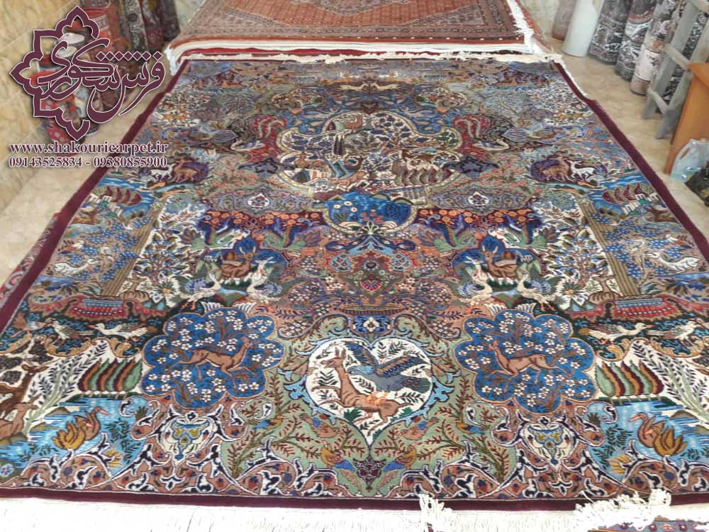 فرش دستبافت کاشمر مشهد طرح گلستان 40 رج 12 متری خرید ار فروشگاه شکوری کارپت