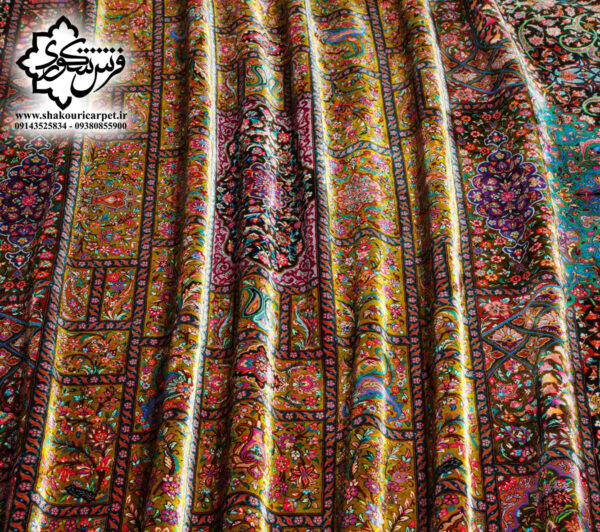 فرش دستبافت قم تمام ابریشم 6 متری طرح قابی کیمیا - فرش فروشی سرتیپ شکوری