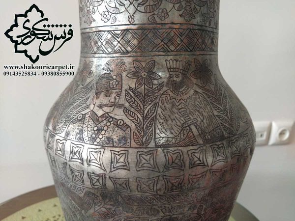 گلدان عتیقه مسی تمام قلم قدمت پهلوی دوم خرید از سایت سرتیپ شکوری